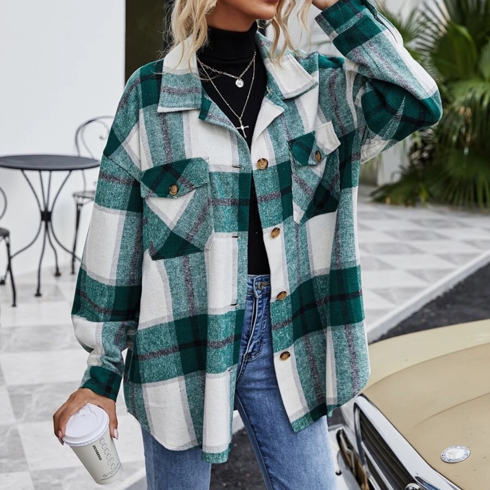 Cozy Plaid Button Down Oversized Jacket Shacket - Picture 3 of 7